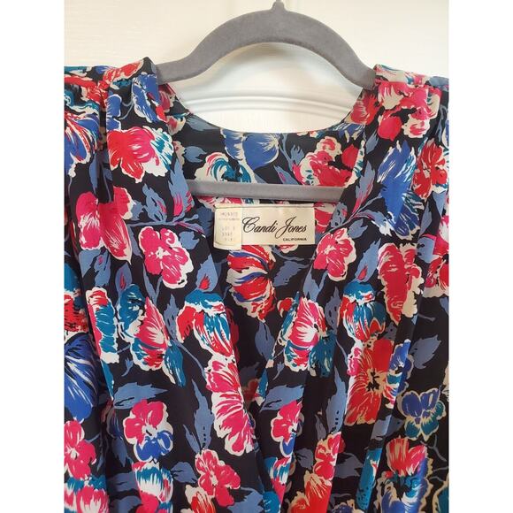 Candi Jones Vintage 80's Floral Ruffled Vibrant Short Sleeve Midi Dress Sz 9/10 - Picture 3 of 13